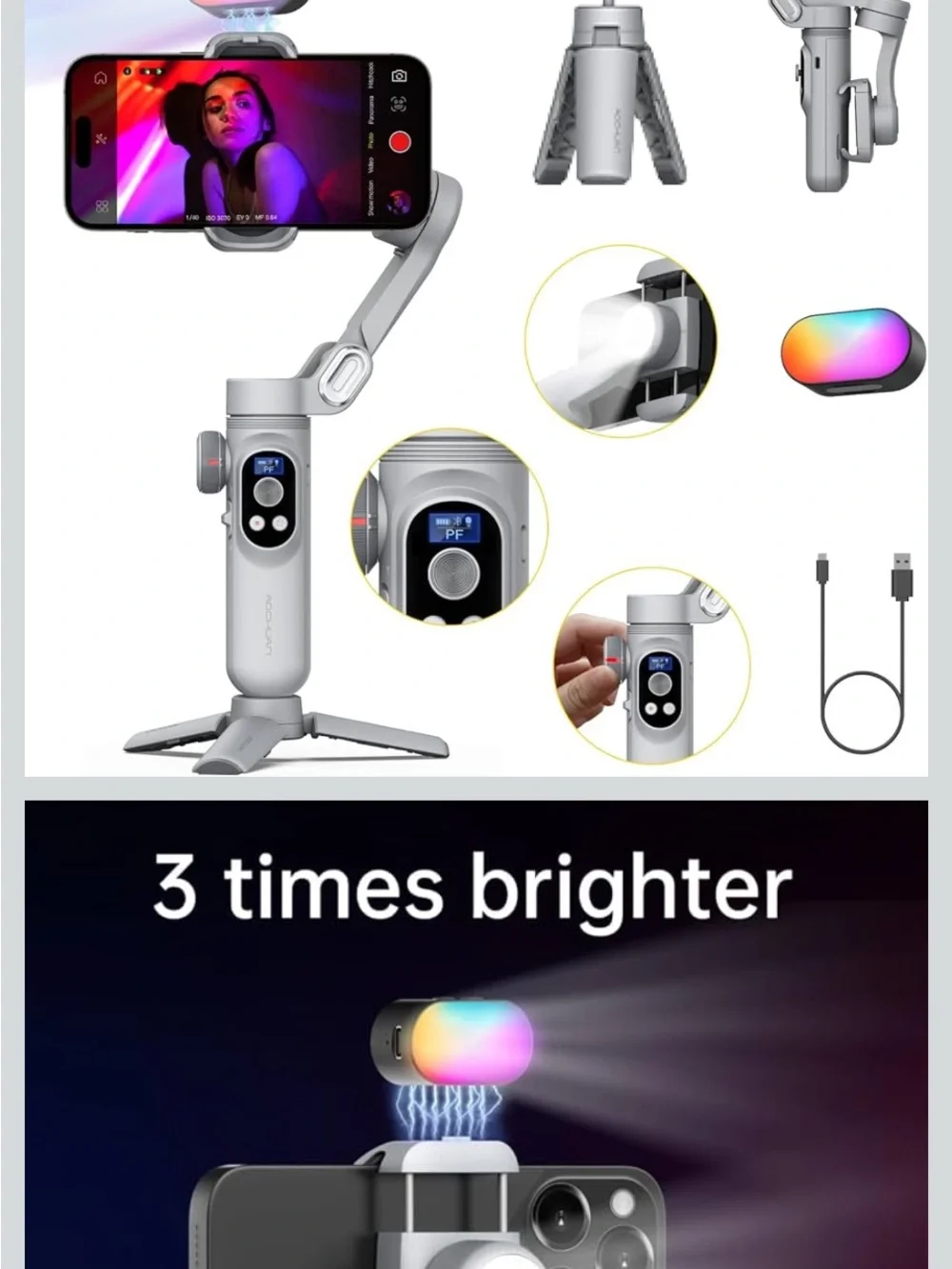AOCHUAN iPhone Gimbal, 3-Axis Gimbal Stabilizer for Smartphone